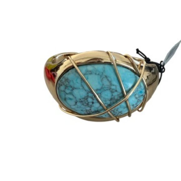 NWT Robert Lee Morris Soho Turquoise Stone Cuff Bracelet Gold Tone Wire - Picture 7 of 12